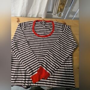 Banana Republic Burgundy and Cream Striped Sweater with Burnt Orange Trim